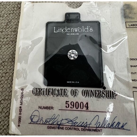 Vtg 1-Carat CZ Crown Spread 6.5MM Stone Lindenwold Jewelers with Certificate - Picture 2 of 7